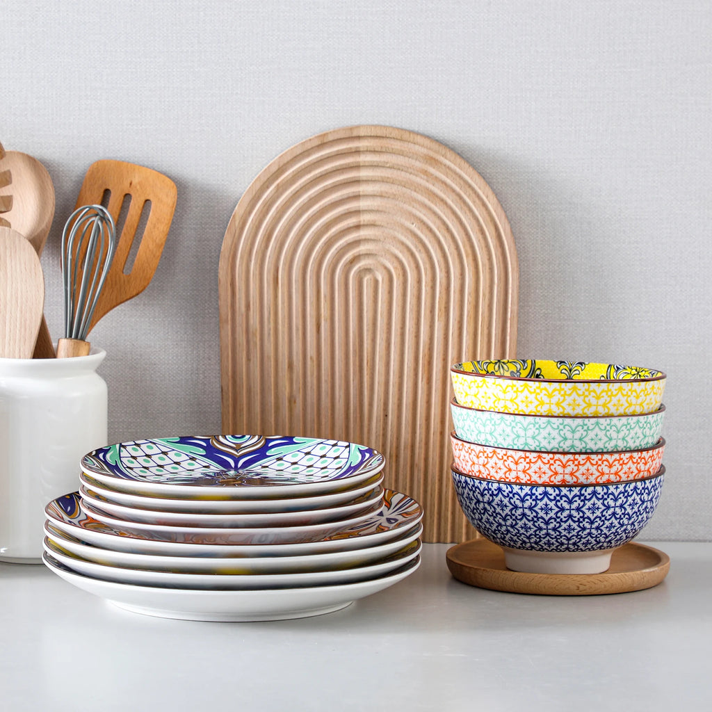 Vancasso Porzellan Geschirr-Set 12/24-teilig Jasmin-Muster – Teller, Dessert, Schüssel Geschirrsets Europa CE-zertifiziert Premium Qualitaet Kostenloser Versand