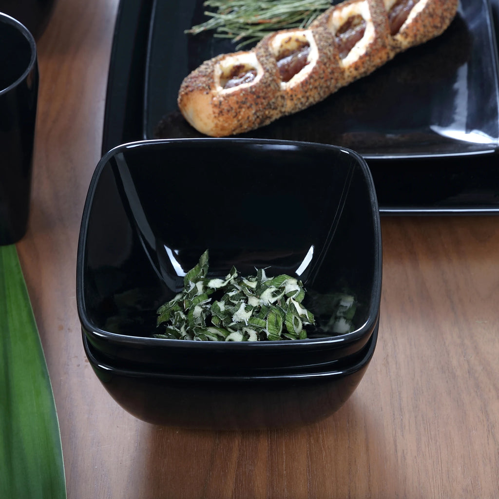 Vancasso soho 16/32/48-teiliges quadratisches Geschirrset aus schwarzem Keramik porzellan mit Teller, Dessert teller, Schüssel, 240ml Becherset Geschirrsets Europa CE-zertifiziert Premium Qualitaet Kostenloser Versand