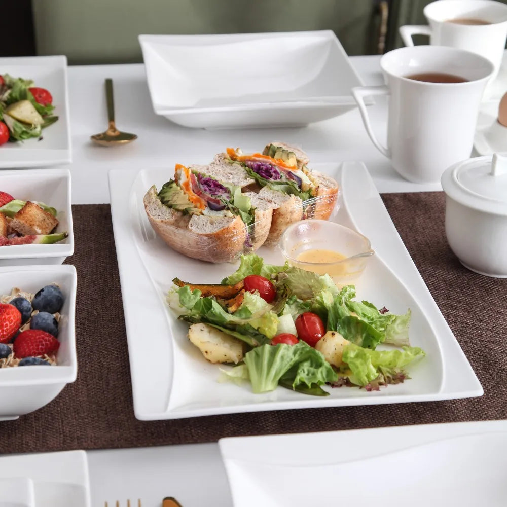 Porzellan MALACASA Carina 2-teiliges elfenbein weißes Porzellan Teller Set Teller Obst Snack Gerichte mit 11 "& 13.25" rechteckigen Teller Geschirrsets Europa CE-zertifiziert Premium Qualitaet Kostenloser Versand