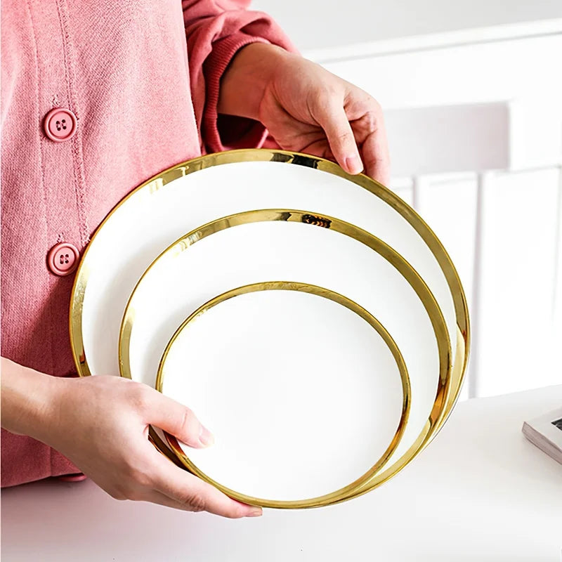Premium Keramikteller Nordic Style – Runde Teller mit Silber/Gold-Rand 6/8/10 Zoll Geschirrsets Europa CE-zertifiziert Premium Qualitaet Kostenloser Versand