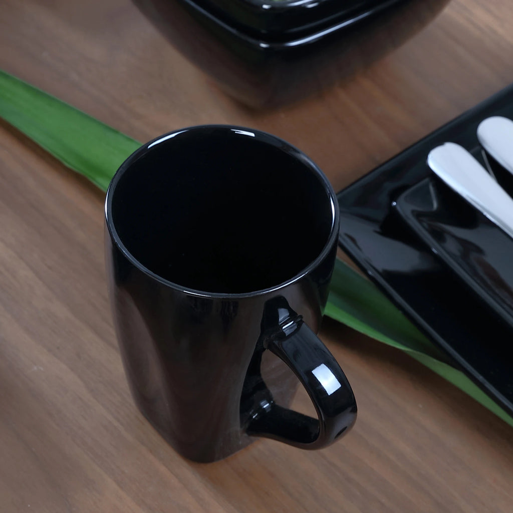 Vancasso soho 16/32/48-teiliges quadratisches Geschirrset aus schwarzem Keramik porzellan mit Teller, Dessert teller, Schüssel, 240ml Becherset Geschirrsets Europa CE-zertifiziert Premium Qualitaet Kostenloser Versand