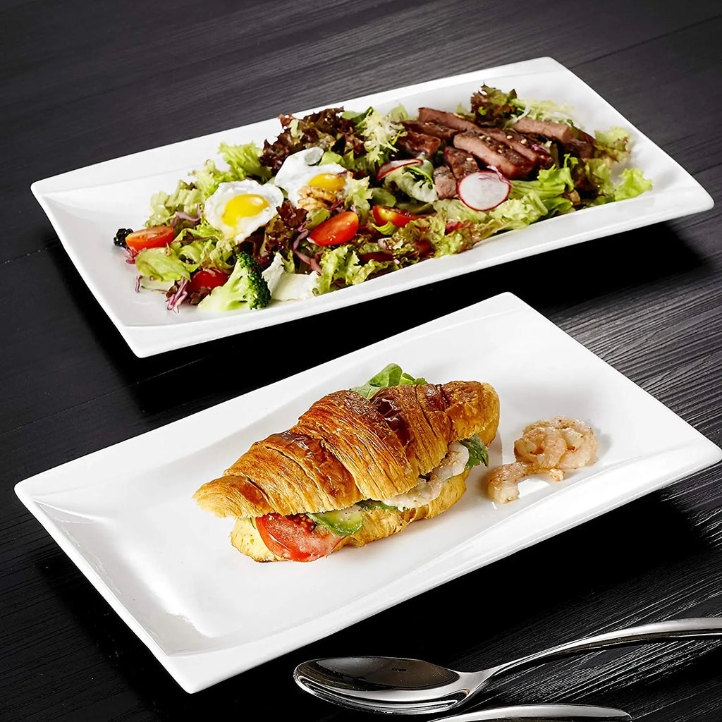 Porzellan MALACASA Carina 2-teiliges elfenbein weißes Porzellan Teller Set Teller Obst Snack Gerichte mit 11 "& 13.25" rechteckigen Teller Geschirrsets Europa CE-zertifiziert Premium Qualitaet Kostenloser Versand