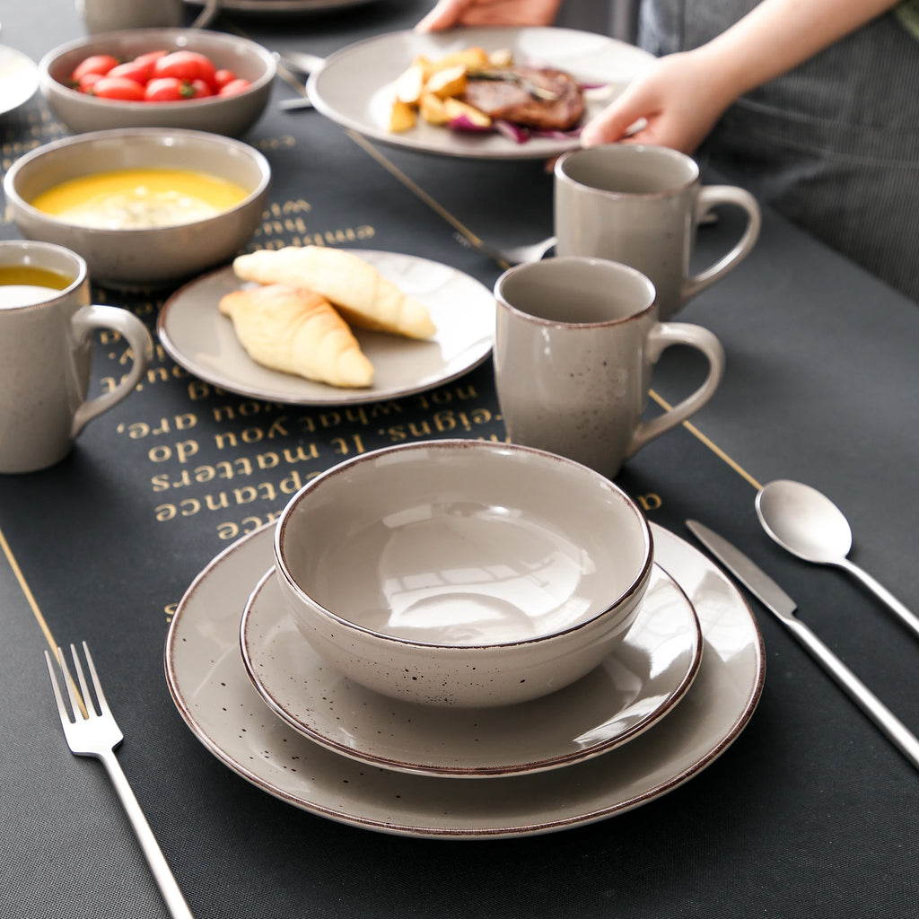 Vancasso Navia Grau 16/32/48-Stück Keramik Steinzeug Geschirr Set mit Teller, Dessert Platte, 800ml Schüssel, Becher Geschirr Set Geschirrsets Europa CE-zertifiziert Premium Qualitaet Kostenloser Versand