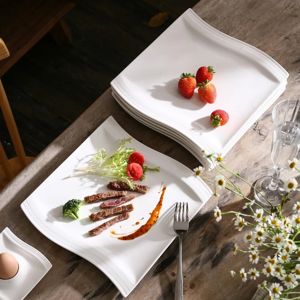 Porzellan MALACASA, Serie Flora, 6/12 Stück 10,25" Elfenbeinweißes Porzellan China Keramik Cremeweiße Speiseteller Geschirrsets Europa CE-zertifiziert Premium Qualitaet Kostenloser Versand