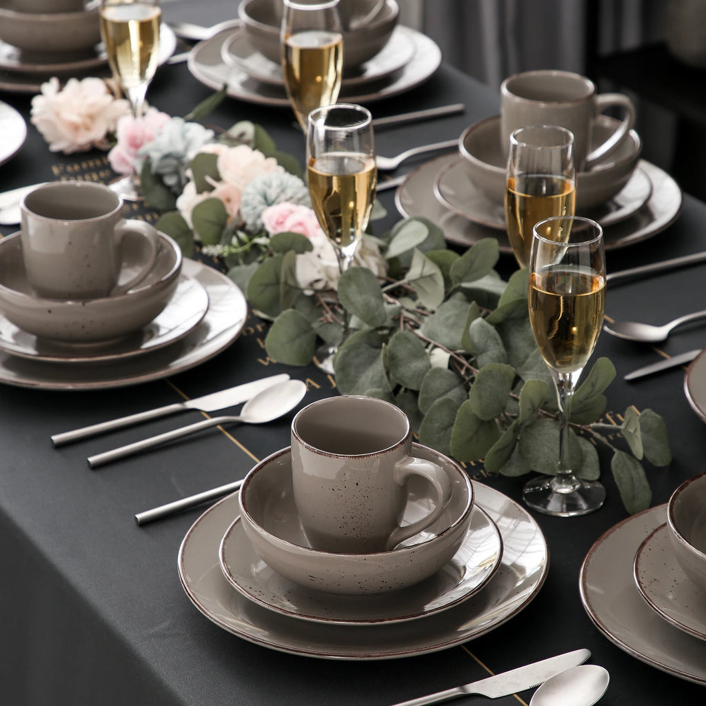 Vancasso Navia Grau 16/32/48-Stück Keramik Steinzeug Geschirr Set mit Teller, Dessert Platte, 800ml Schüssel, Becher Geschirr Set Geschirrsets Europa CE-zertifiziert Premium Qualitaet Kostenloser Versand