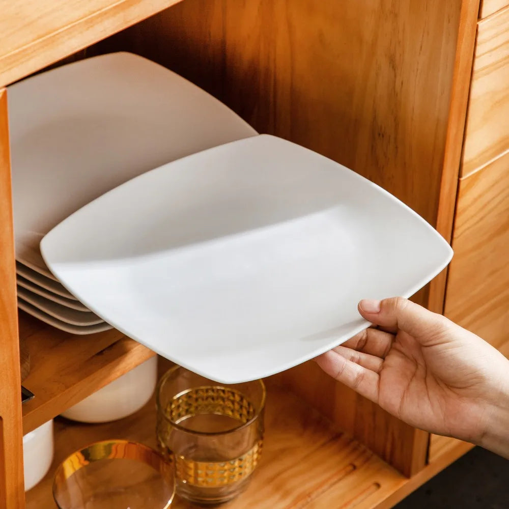 Porzellan MALACASA 6/12-teiliges weißes quadratisches Porzellan-Essteller-Set, Dessertteller, Salat, Obst, Rindfleisch, flaches Teller-Set (23,5 x 23,5 x 2 cm) Geschirrsets Europa CE-zertifiziert Premium Qualitaet Kostenloser Versand