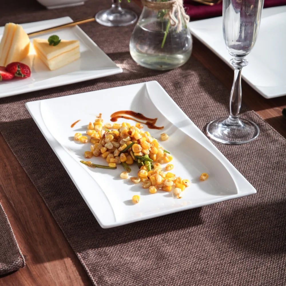 Porzellan MALACASA Carina 2-teiliges elfenbein weißes Porzellan Teller Set Teller Obst Snack Gerichte mit 11 "& 13.25" rechteckigen Teller Geschirrsets Europa CE-zertifiziert Premium Qualitaet Kostenloser Versand