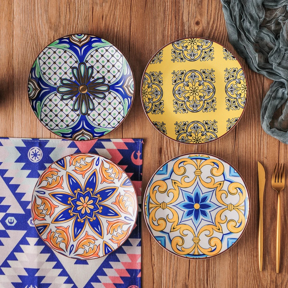 VANCASSO 16/32/48-Stück Jasmin Muster Porzellan Geschirr Geschirr Abendessen Set mit Teller, Dessert Platte, schüssel, Becher Set Geschirrsets Europa CE-zertifiziert Premium Qualitaet Kostenloser Versand