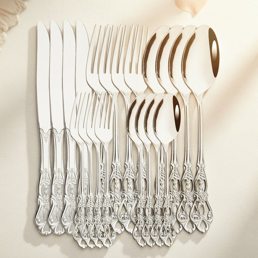 Premium Edelstahl Besteckset Royal – Elegantes Silber-Besteck für 6-12 Personen Geschirrsets Europa CE-zertifiziert Premium Qualitaet Kostenloser Versand