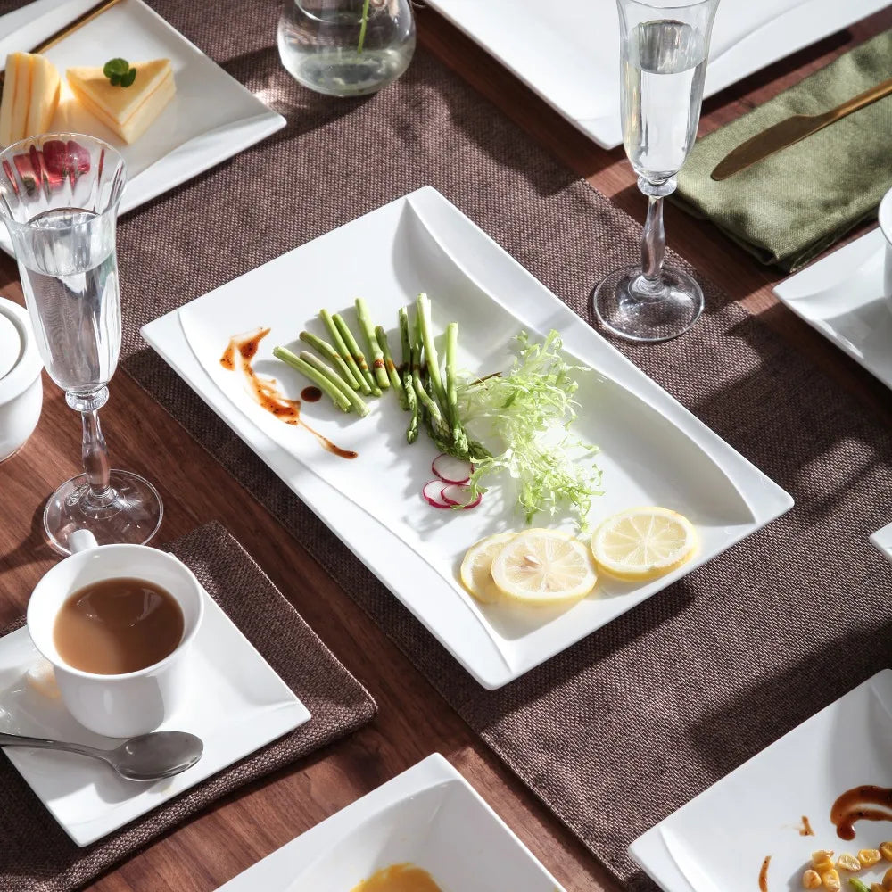 Porzellan MALACASA Carina 2-teiliges elfenbein weißes Porzellan Teller Set Teller Obst Snack Gerichte mit 11 "& 13.25" rechteckigen Teller Geschirrsets Europa CE-zertifiziert Premium Qualitaet Kostenloser Versand