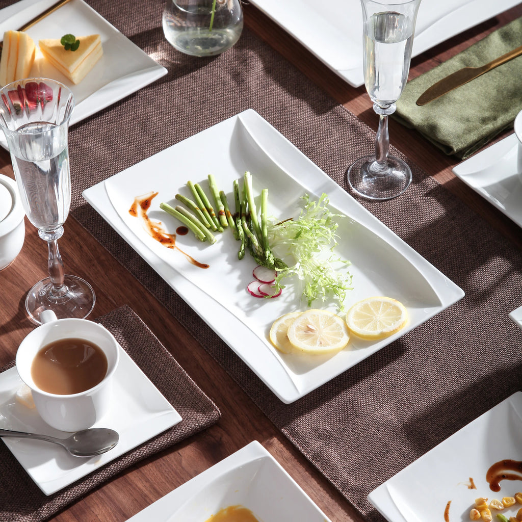 Porzellan MALACASA Carina 2-teiliges elfenbein weißes Porzellan Teller Set Teller Obst Snack Gerichte mit 11 "& 13.25" rechteckigen Teller Geschirrsets Europa CE-zertifiziert Premium Qualitaet Kostenloser Versand