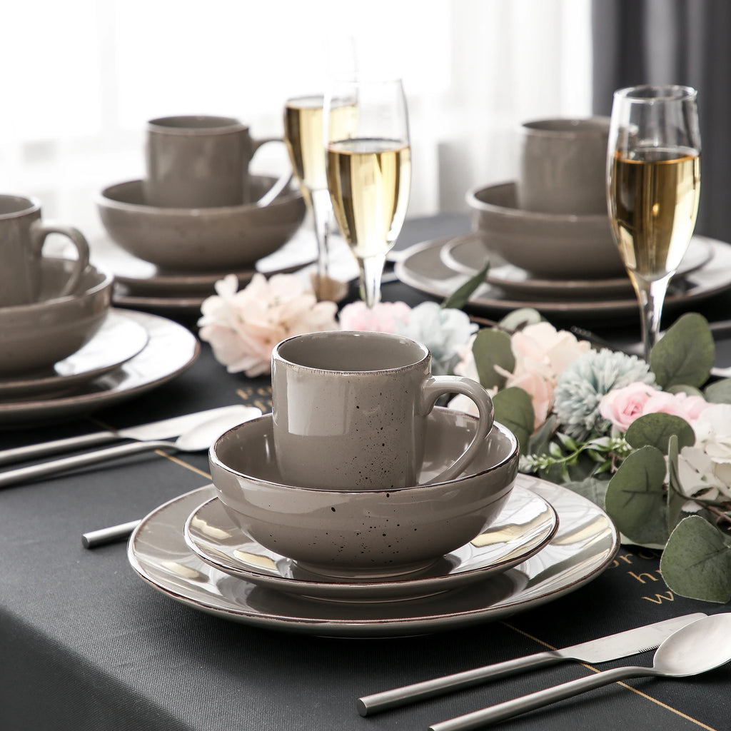 Vancasso Navia Grau 16/32/48-Stück Keramik Steinzeug Geschirr Set mit Teller, Dessert Platte, 800ml Schüssel, Becher Geschirr Set Geschirrsets Europa CE-zertifiziert Premium Qualitaet Kostenloser Versand