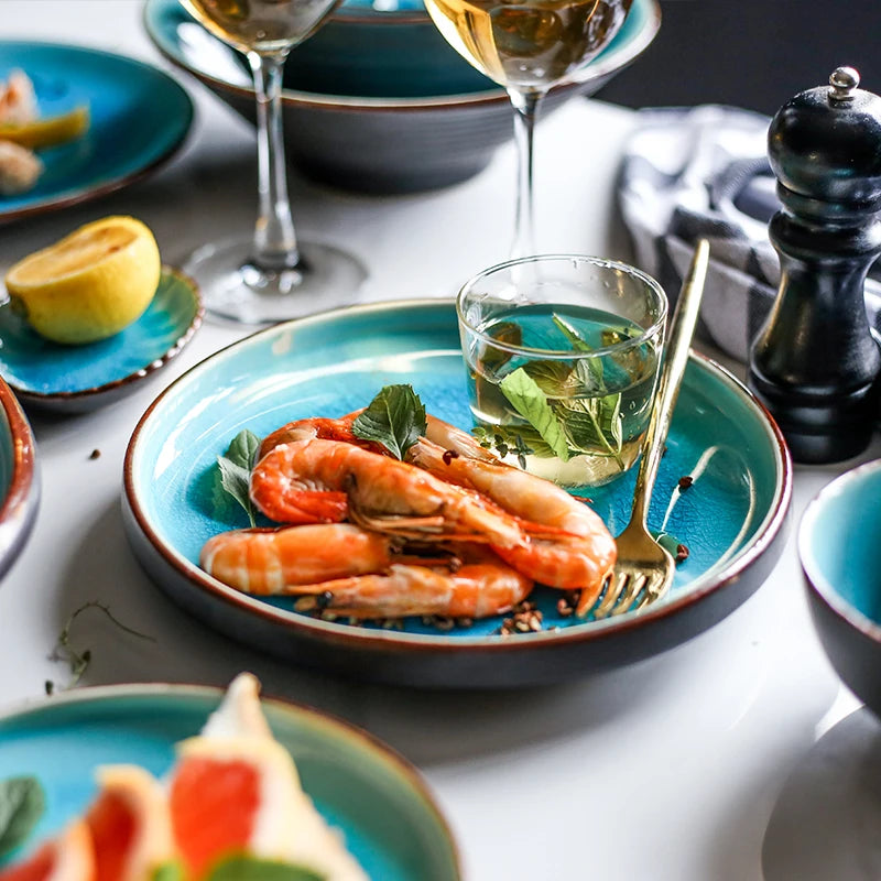 KINGLANG Porzellan Ice Cracking Glasur Blau Geschirrsets Europa CE-zertifiziert Premium Qualitaet Kostenloser Versand