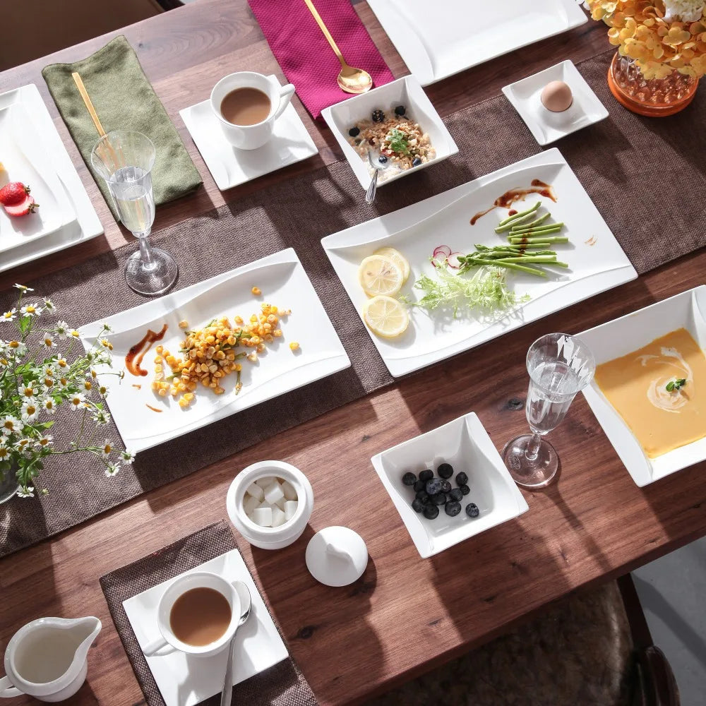 Porzellan MALACASA Carina 2-teiliges elfenbein weißes Porzellan Teller Set Teller Obst Snack Gerichte mit 11 "& 13.25" rechteckigen Teller Geschirrsets Europa CE-zertifiziert Premium Qualitaet Kostenloser Versand