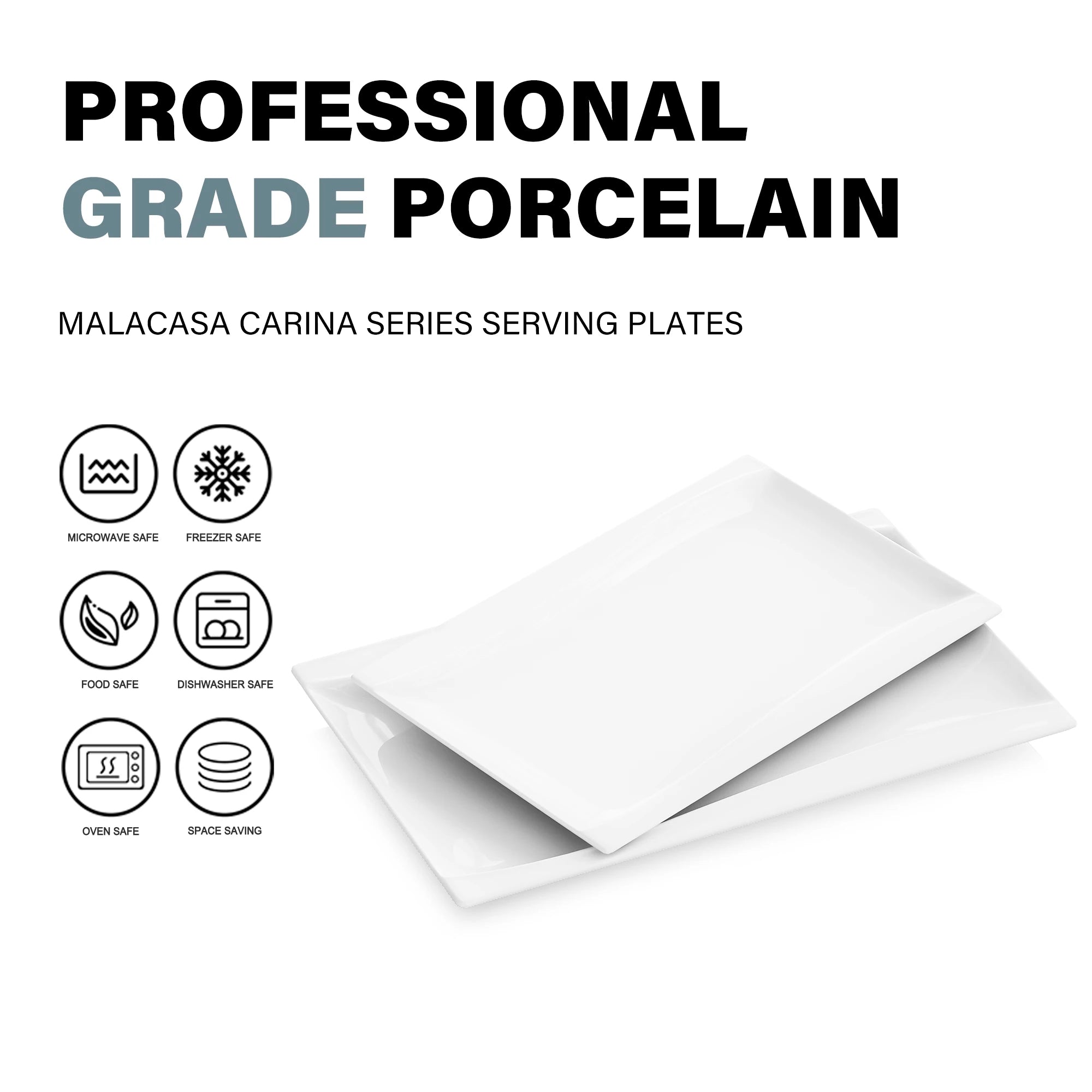 MALACASA Carina 2-teiliges elfenbein weißes Porzellan Teller Set Teller Obst Snack Gerichte mit 11 "& 13.25" rechteckigen Teller Geschirrsets Europa CE-zertifiziert Premium Qualitaet Kostenloser Versand