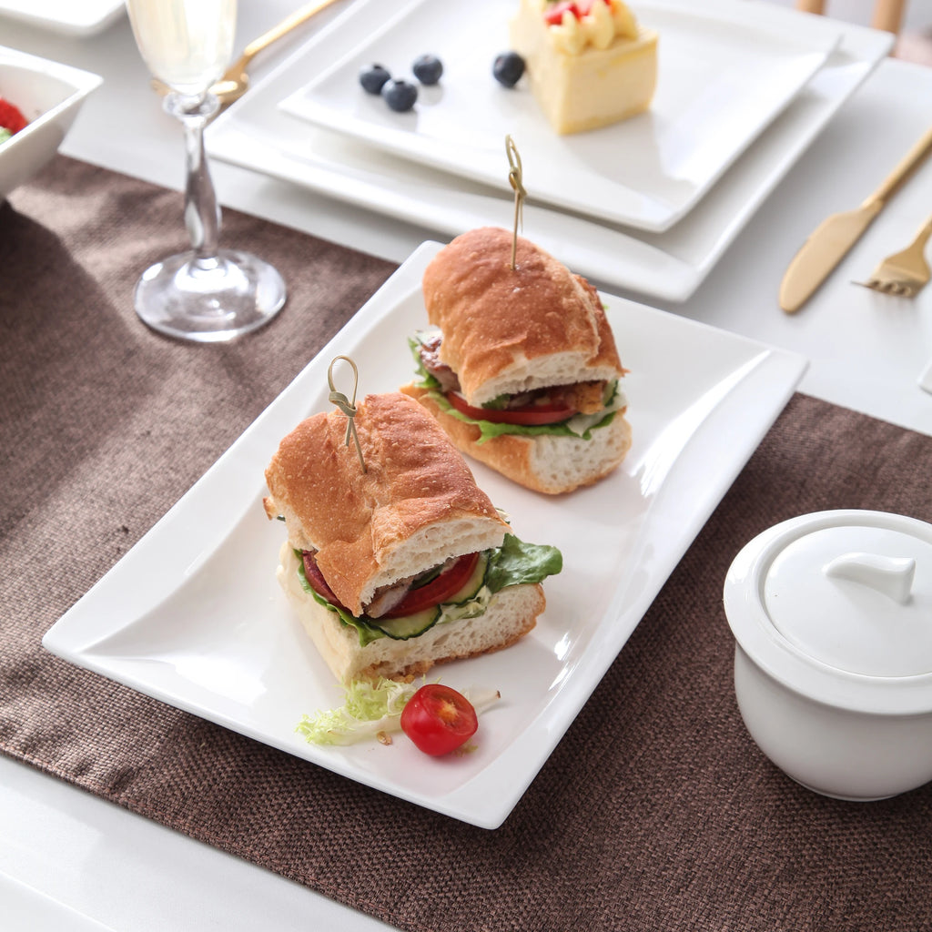 Porzellan MALACASA Carina 2-teiliges elfenbein weißes Porzellan Teller Set Teller Obst Snack Gerichte mit 11 "& 13.25" rechteckigen Teller Geschirrsets Europa CE-zertifiziert Premium Qualitaet Kostenloser Versand