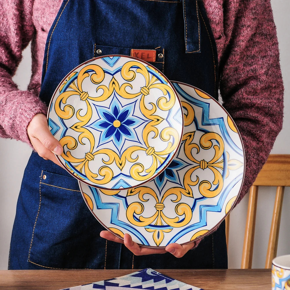 VANCASSO 16/32/48-Stück Jasmin Muster Porzellan Geschirr Geschirr Abendessen Set mit Teller, Dessert Platte, schüssel, Becher Set Geschirrsets Europa CE-zertifiziert Premium Qualitaet Kostenloser Versand