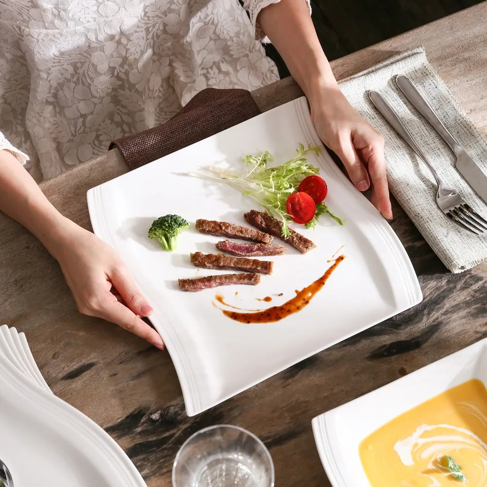 Porzellan MALACASA, Serie Flora, 6/12 Stück 10,25" Elfenbeinweißes Porzellan China Keramik Cremeweiße Speiseteller Geschirrsets Europa CE-zertifiziert Premium Qualitaet Kostenloser Versand