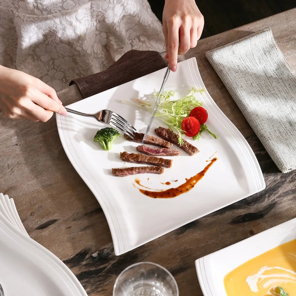 Porzellan MALACASA, Serie Flora, 6/12 Stück 10,25" Elfenbeinweißes Porzellan China Keramik Cremeweiße Speiseteller Geschirrsets Europa CE-zertifiziert Premium Qualitaet Kostenloser Versand