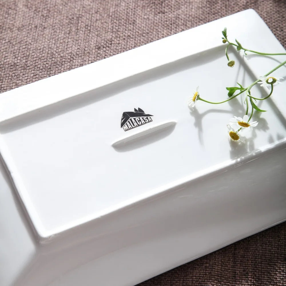 Porzellan MALACASA Carina 2-teiliges elfenbein weißes Porzellan Teller Set Teller Obst Snack Gerichte mit 11 "& 13.25" rechteckigen Teller Geschirrsets Europa CE-zertifiziert Premium Qualitaet Kostenloser Versand