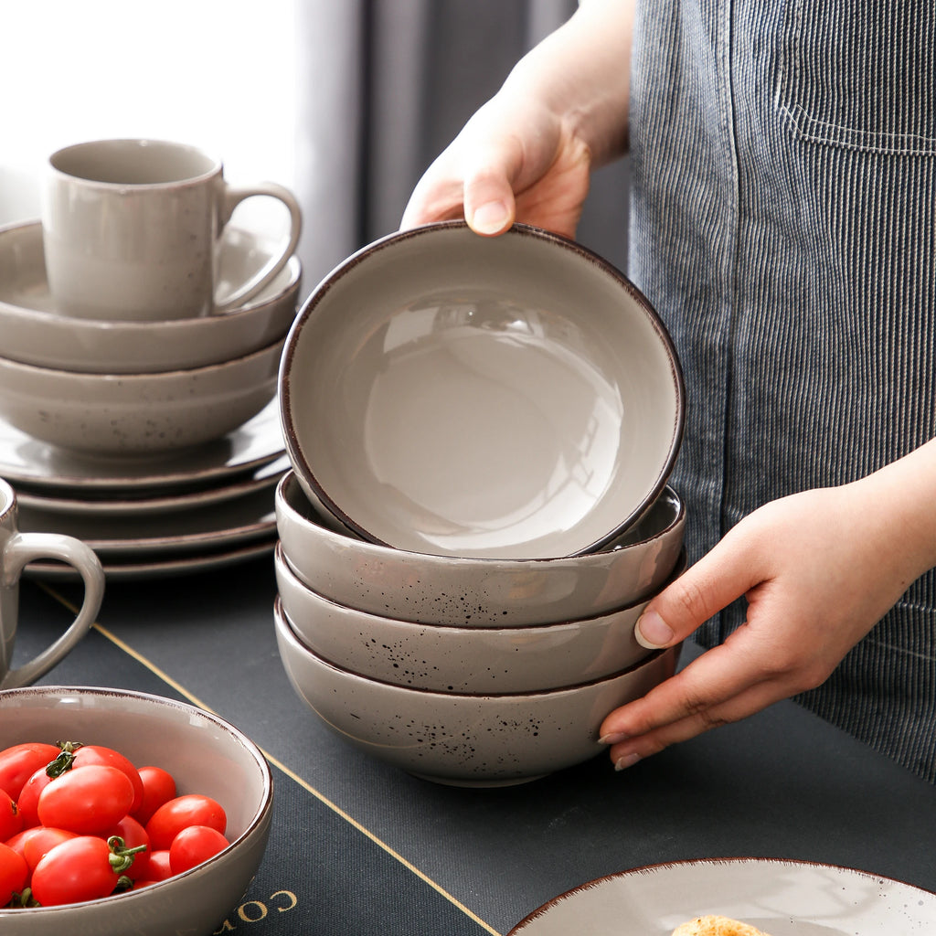 Vancasso Navia Grau 16/32/48-Stück Keramik Steinzeug Geschirr Set mit Teller, Dessert Platte, 800ml Schüssel, Becher Geschirr Set Geschirrsets Europa CE-zertifiziert Premium Qualitaet Kostenloser Versand