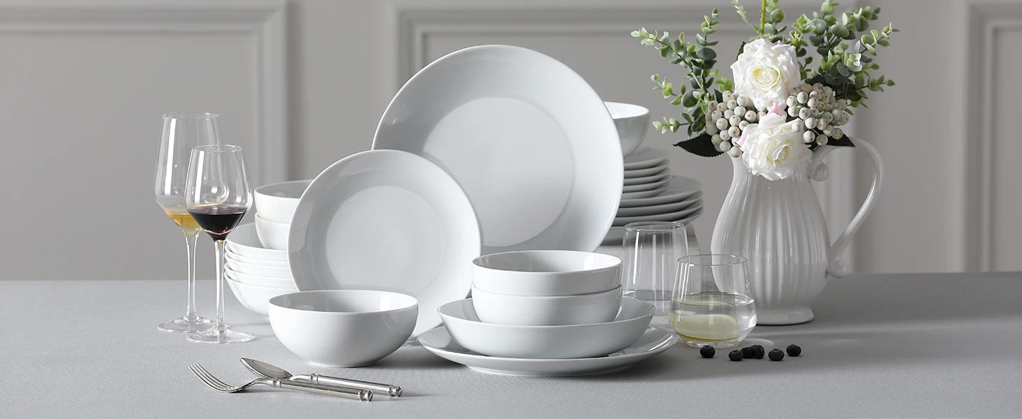 Porzellan MALACASA AMELIA 24/48-teiliges Porzellan-Teller-Set mit 12 x Suppen-Essteller, Geschirrset, Service für 12/24 Personen Geschirrsets Europa CE-zertifiziert Premium Qualitaet Kostenloser Versand