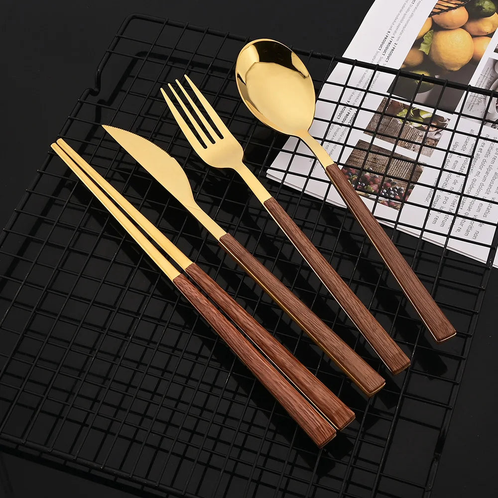 Premium Edelstahl Koreanisches Besteckset 8/12-teilig mit Stäbchen Geschirrsets Europa CE-zertifiziert Premium Qualitaet Kostenloser Versand