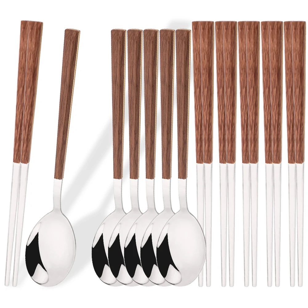 Premium Edelstahl Koreanisches Besteckset 8/12-teilig mit Stäbchen Geschirrsets Europa CE-zertifiziert Premium Qualitaet Kostenloser Versand