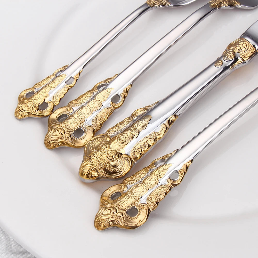 Premium Edelstahl Vintage Silberbesteck-Set Barock 18/10 Geschirrsets Europa CE-zertifiziert Premium Qualitaet Kostenloser Versand