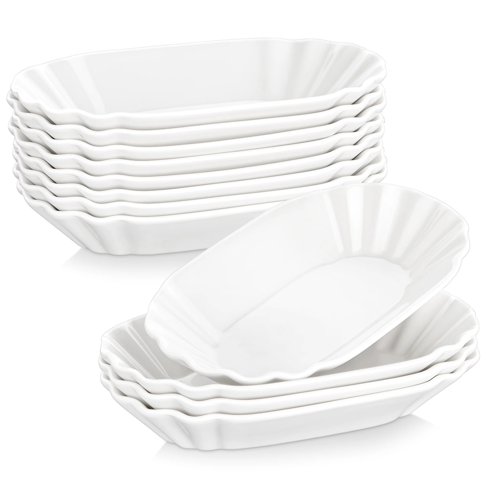 MALACASA Regelmäßiger 8-teiliger 7,75-Zoll-Frühstückstablett aus weißem Porzellan aus Keramik, Speiseteller, Dessertteller, Kuchen, Kartoffelchips, Snackschalen Geschirrsets Europa CE-zertifiziert Premium Qualitaet Kostenloser Versand