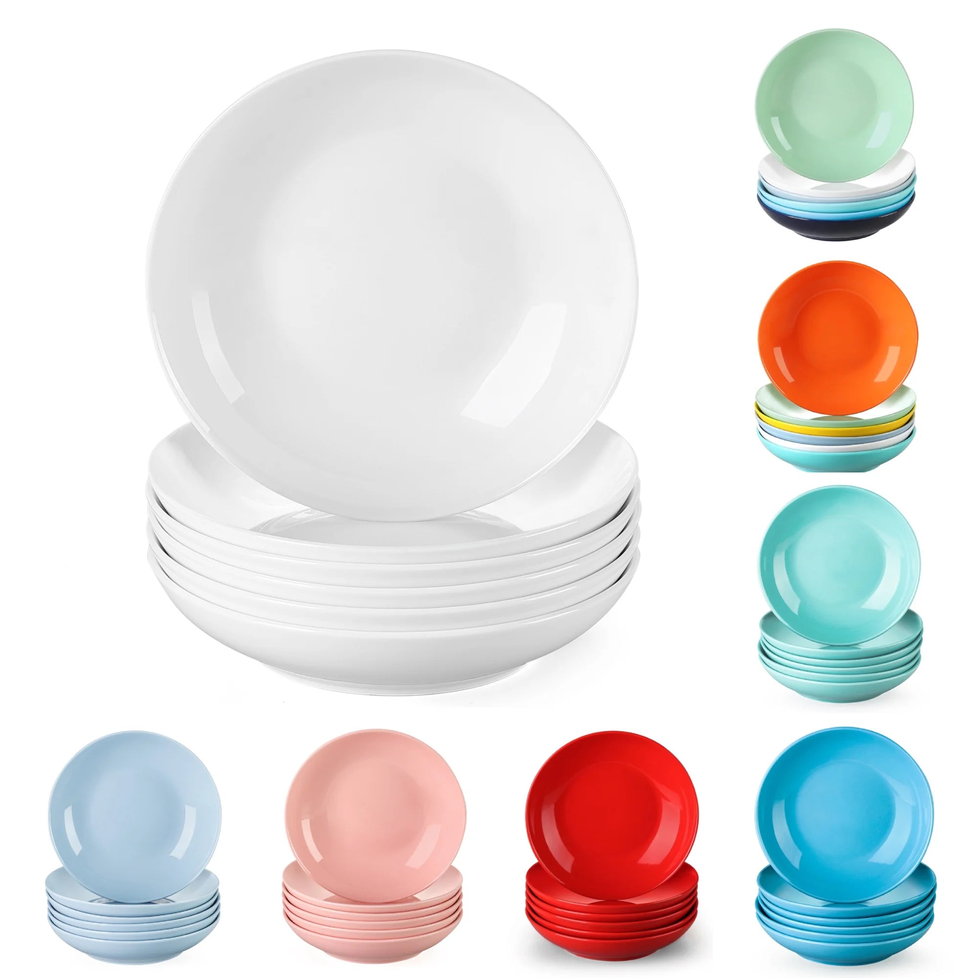 MALACASA 6-teiliges 500 ml Keramik-Suppenteller-Set aus weißem Porzellan für Obst/Nudeln/Ramen/Ceral Bowl Service für 6/12 8 Farben Geschirrsets Europa CE-zertifiziert Premium Qualitaet Kostenloser Versand