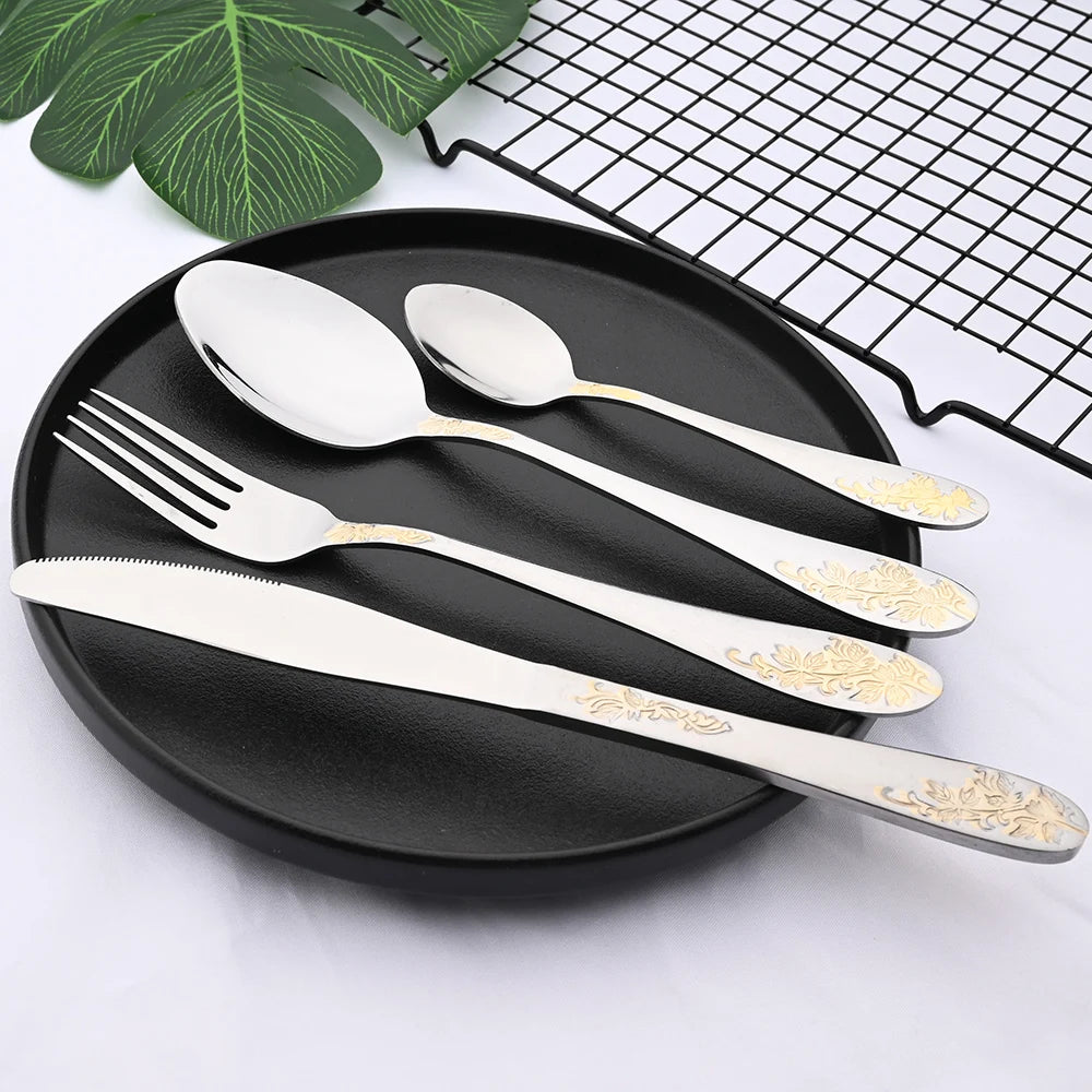 Vintage Western Gold Besteckset 8/32-teilig Geschirrsets Europa CE-zertifiziert Premium Qualitaet Kostenloser Versand