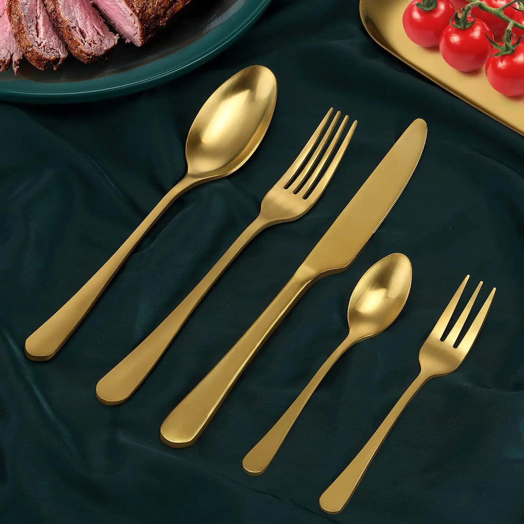 Premium Edelstahl 30-teiliges mattes Gold Besteckset Geschirrsets Europa CE-zertifiziert Premium Qualitaet Kostenloser Versand