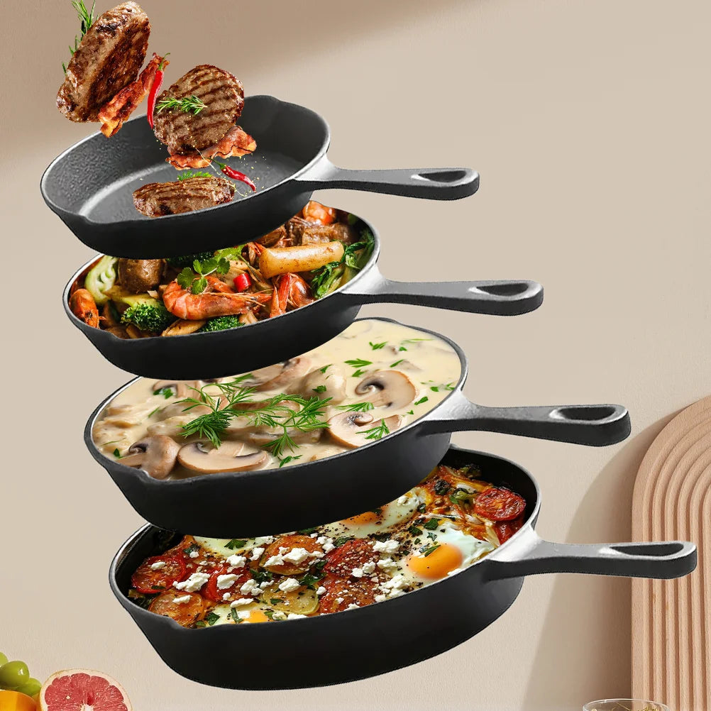 4-teiliges Gusseisen Wok-Set Geschirrsets Europa CE-zertifiziert Premium Qualitaet Kostenloser Versand