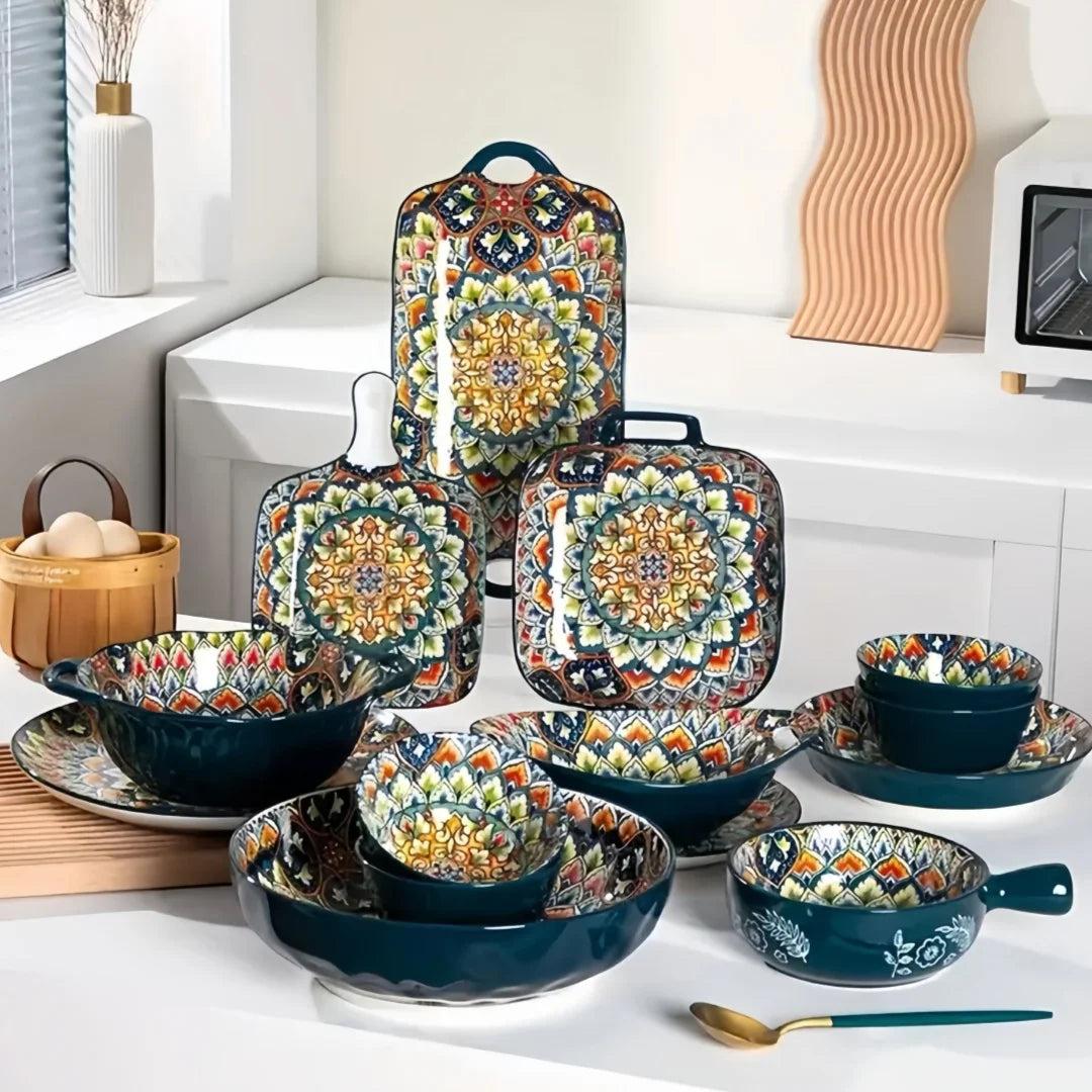 Böhmisches 7-teiliges Keramik-Teller-Set Geschirrsets Europa CE-zertifiziert Premium Qualitaet Kostenloser Versand