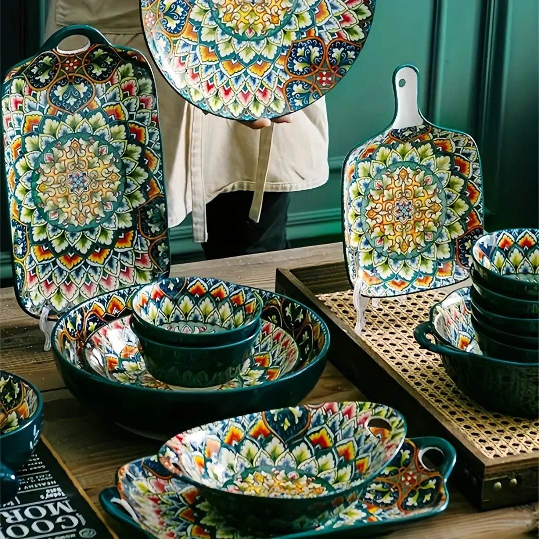 Böhmisches 7-teiliges Keramik-Teller-Set Geschirrsets Europa CE-zertifiziert Premium Qualitaet Kostenloser Versand