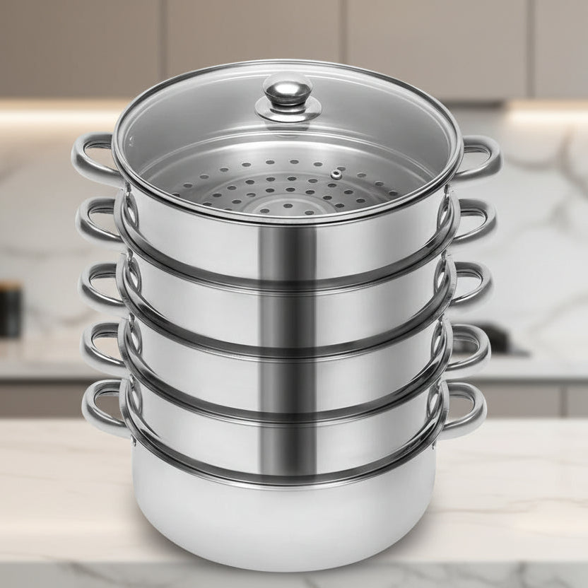5-stufiger Edelstahl Dampfgarer 26cm Geschirrsets Europa CE-zertifiziert Premium Qualitaet Kostenloser Versand