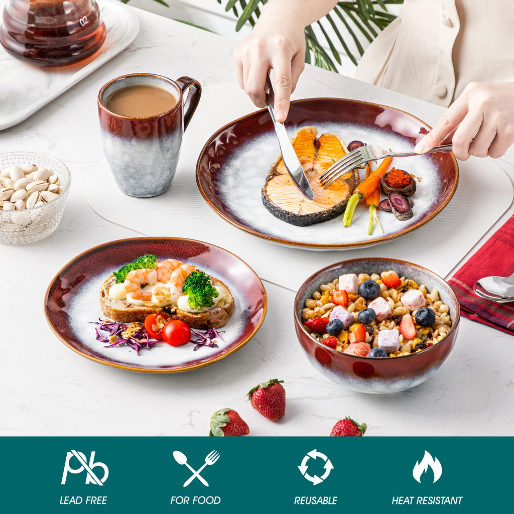 VANCASSO 16/32/48-teiliges Sternen-Geschirrset, Kiln Change Glaze Geschirr-Geschirrservice mit Speiseteller, Dessertteller, Schüssel, Becher Geschirrsets Europa CE-zertifiziert Premium Qualitaet Kostenloser Versand