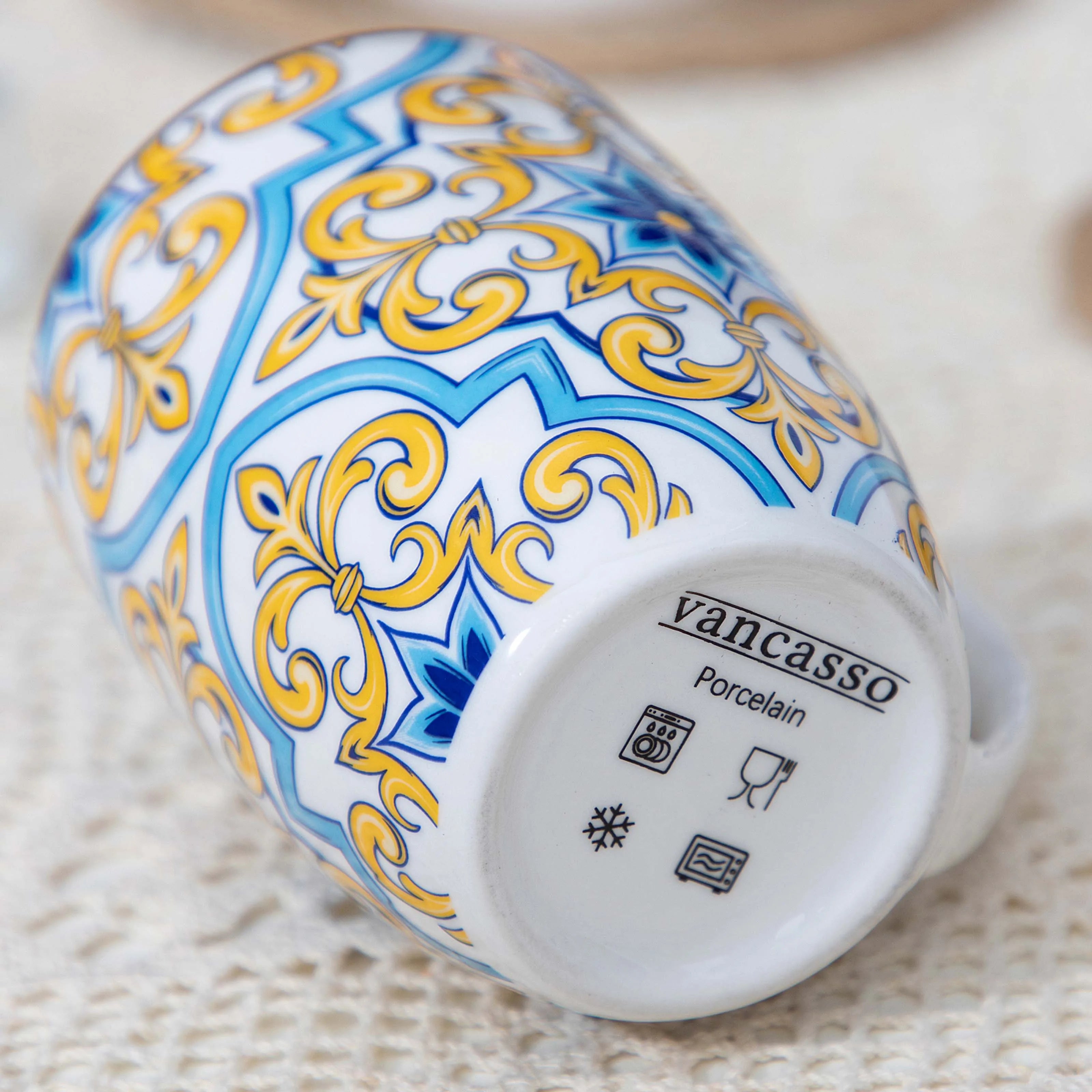 VANCASSO 16/32/48-Stück Jasmin Muster Porzellan Geschirr Geschirr Abendessen Set mit Teller, Dessert Platte, schüssel, Becher Set Geschirrsets Europa CE-zertifiziert Premium Qualitaet Kostenloser Versand