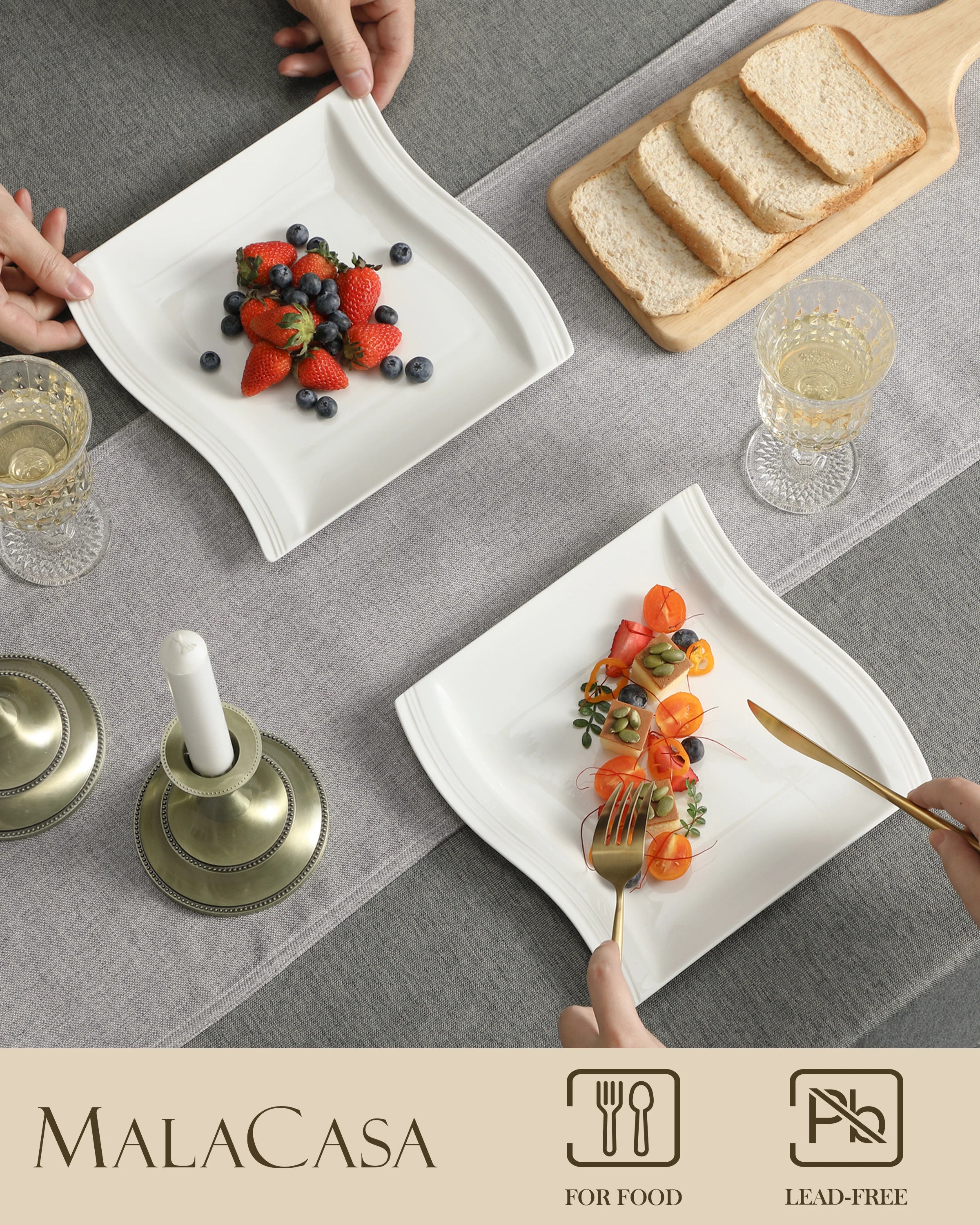 MALACASA, Serie Flora, 6/12 Stück 10,25" Elfenbeinweißes Porzellan China Keramik Cremeweiße Speiseteller Geschirrsets Europa CE-zertifiziert Premium Qualitaet Kostenloser Versand