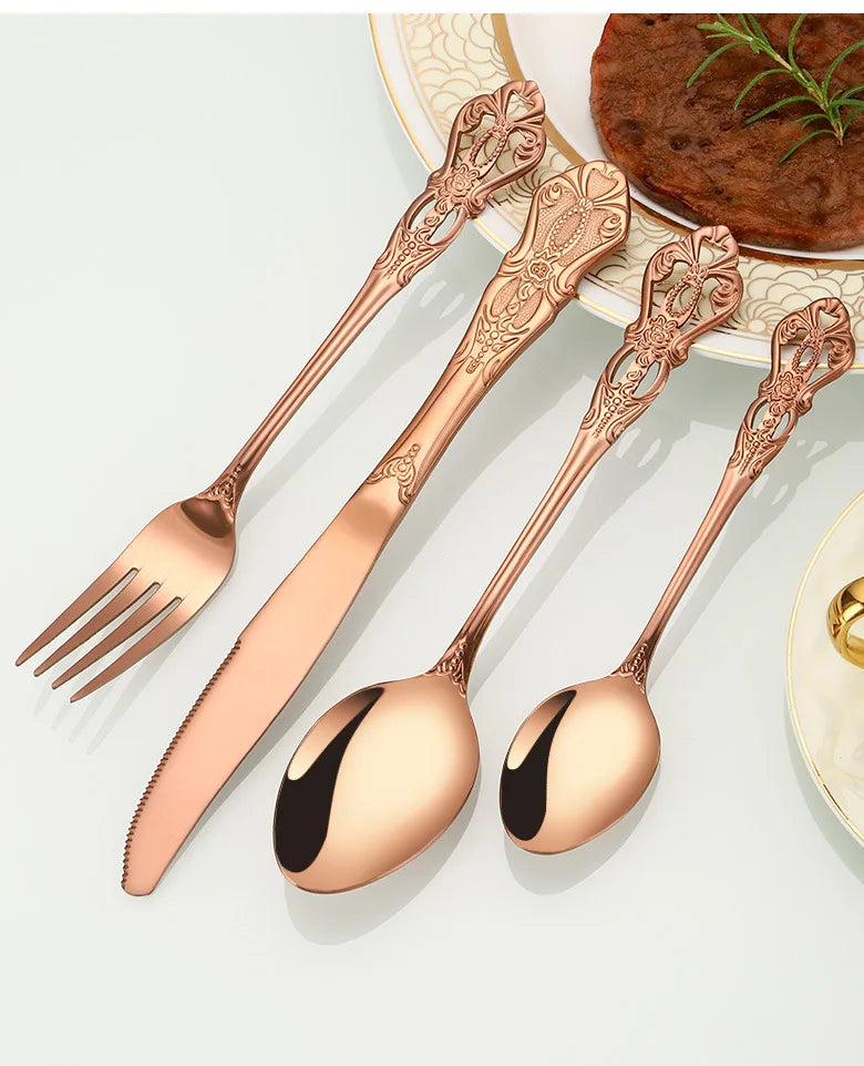 Premium Edelstahl Gold Besteckset Royal 24/32-teilig Geschirrsets Europa CE-zertifiziert Premium Qualitaet Kostenloser Versand