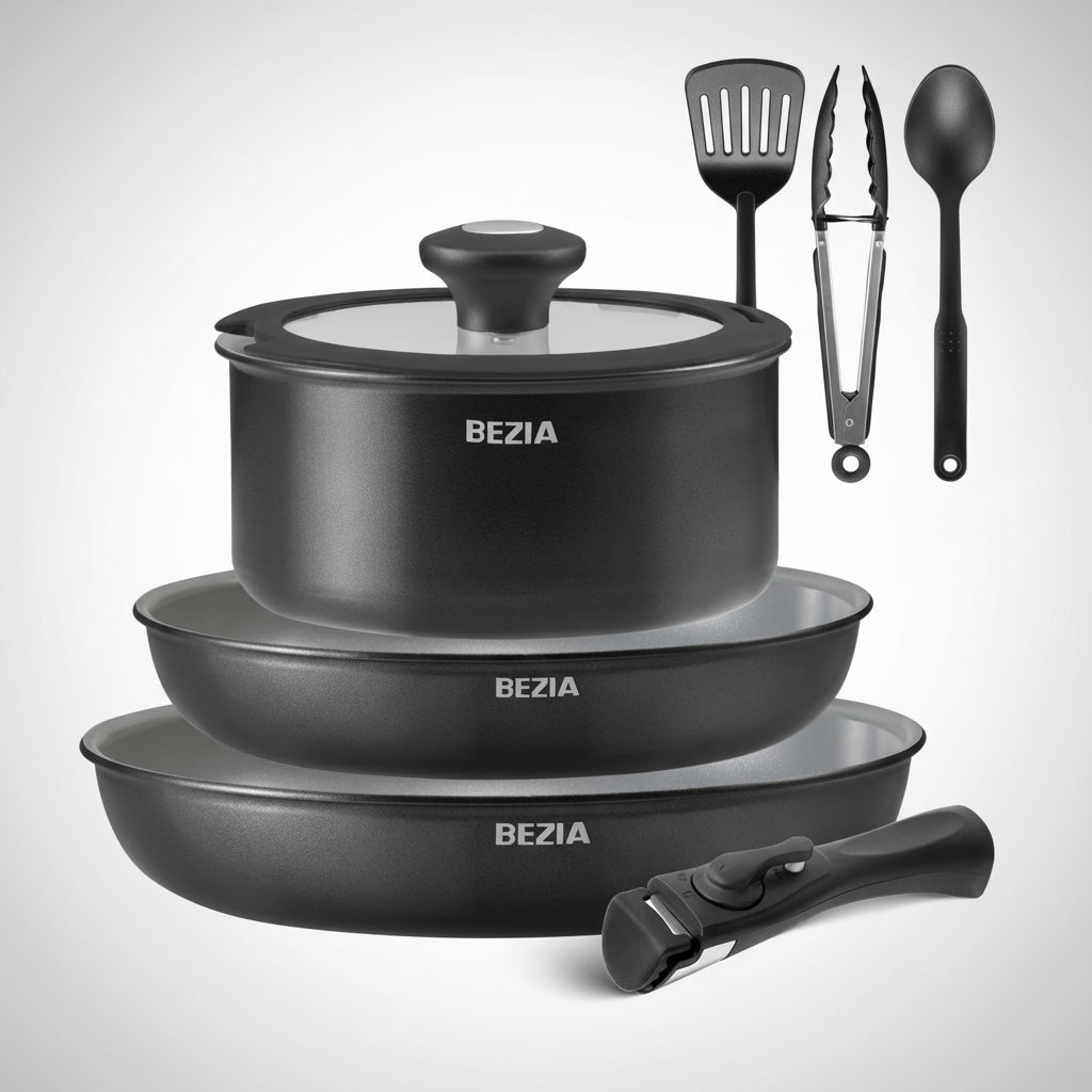 9-teiliges Pfannenset mit abnehmbarem Griff Geschirrsets Europa CE-zertifiziert Premium Qualitaet Kostenloser Versand