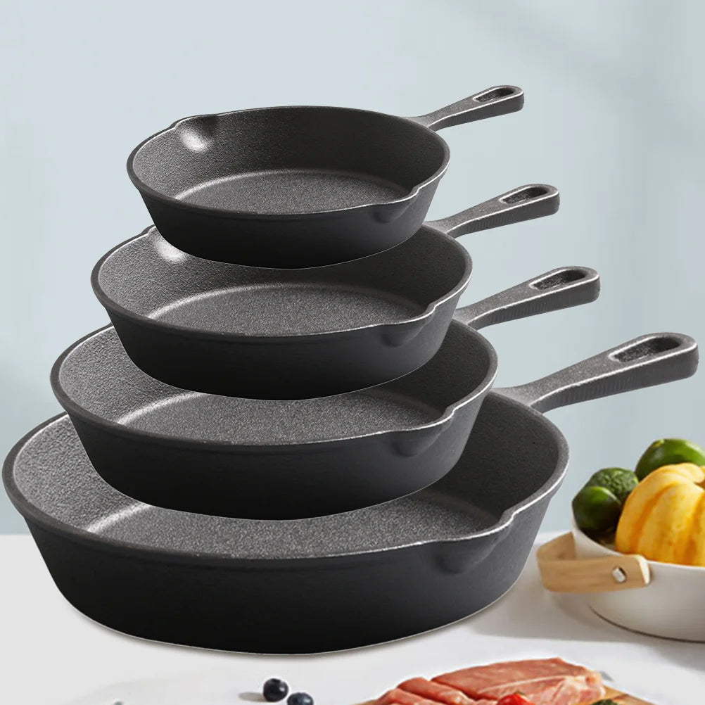 4-teiliges Gusseisen Wok-Set Geschirrsets Europa CE-zertifiziert Premium Qualitaet Kostenloser Versand