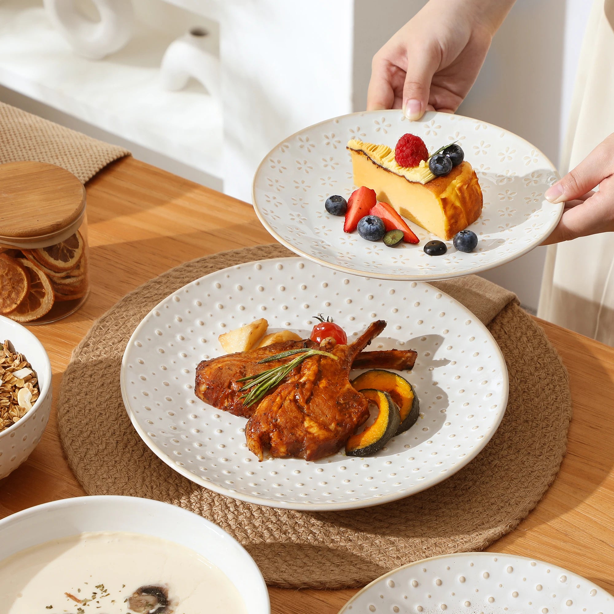 MALACASA LYDIA 12/16-teiliges Keramik-Geschirrset, modernes Relief-Design mit 4/8-teiligem Speiseteller/Dessert/Suppen-/Müslierschüssel Geschirrsets Europa CE-zertifiziert Premium Qualitaet Kostenloser Versand