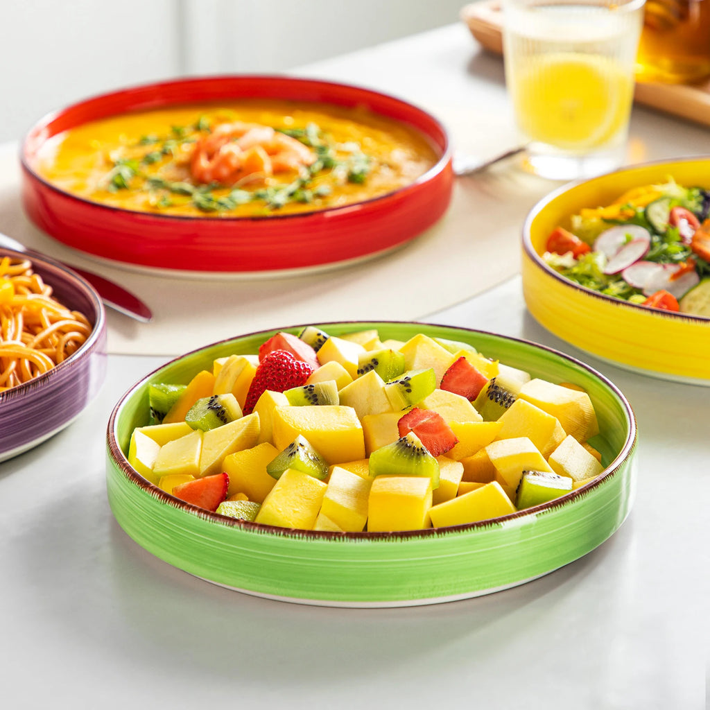 Vancasso Große Nudelplatte 380ml Blau Mehrfarbig Handbemalt – Spiralmuster für 4 Geschirrsets Europa CE-zertifiziert Premium Qualitaet Kostenloser Versand