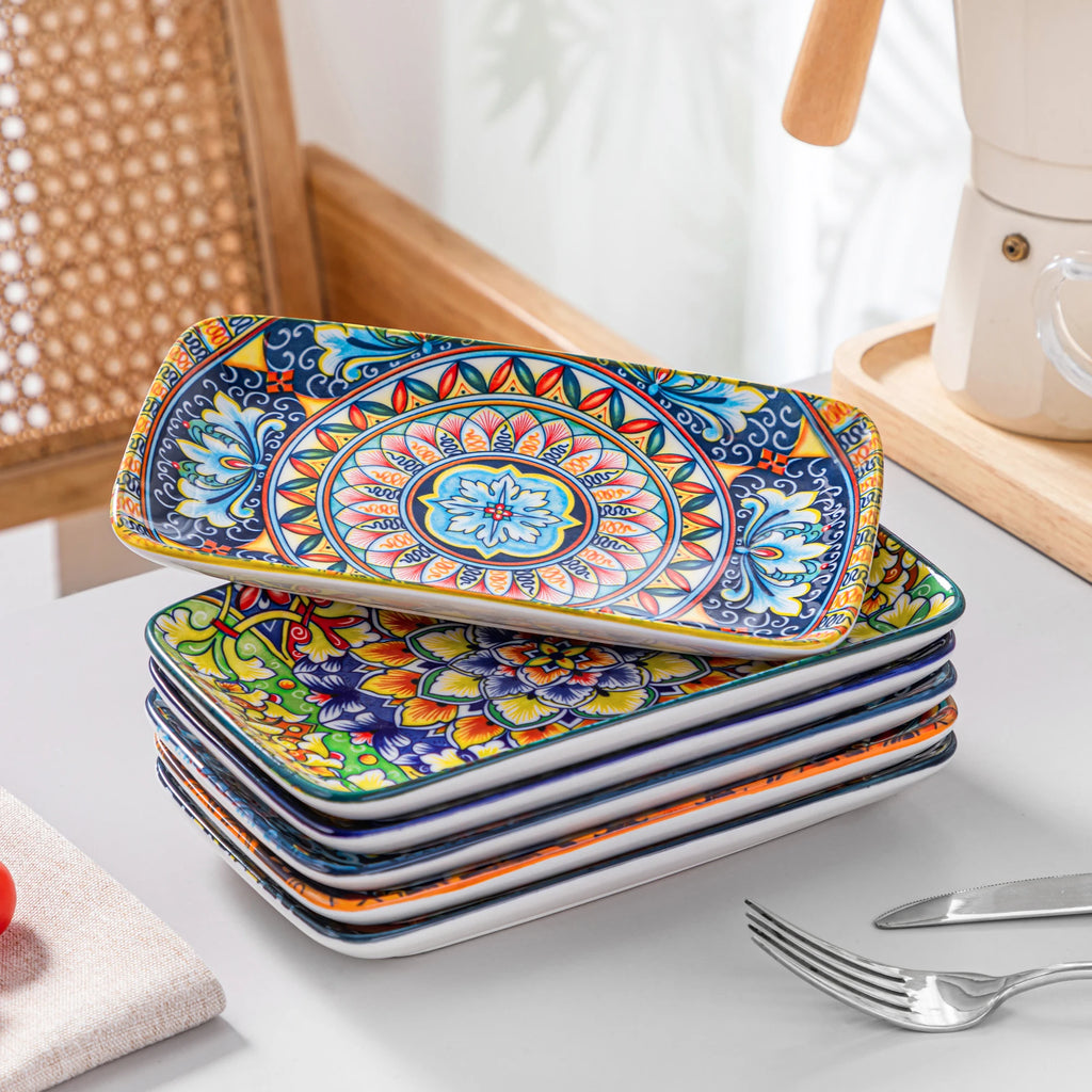 Vancasso Rechteckige Porzellan-Servierteller 6/12-teilig Böhmisch 8,5 Zoll Geschirrsets Europa CE-zertifiziert Premium Qualitaet Kostenloser Versand