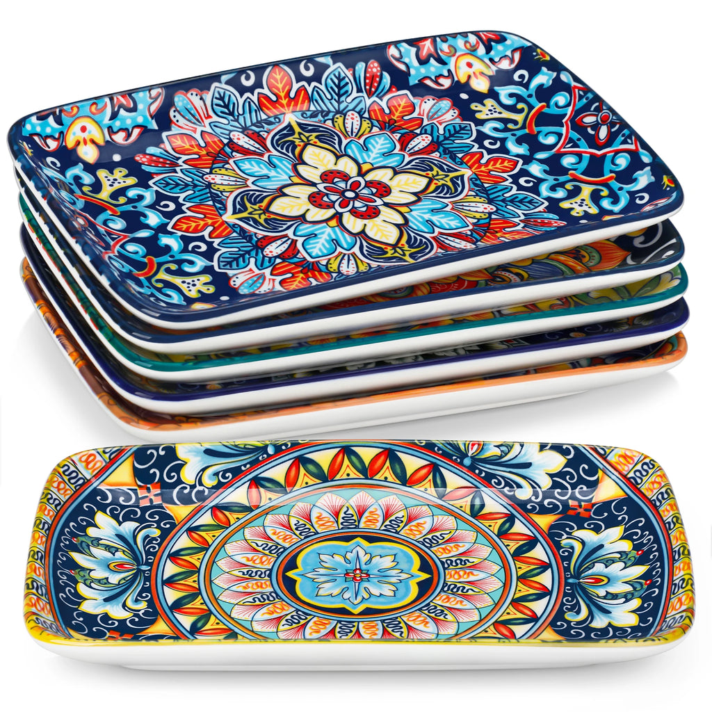 Vancasso Rechteckige Porzellan-Servierteller 6/12-teilig Böhmisch 8,5 Zoll Geschirrsets Europa CE-zertifiziert Premium Qualitaet Kostenloser Versand