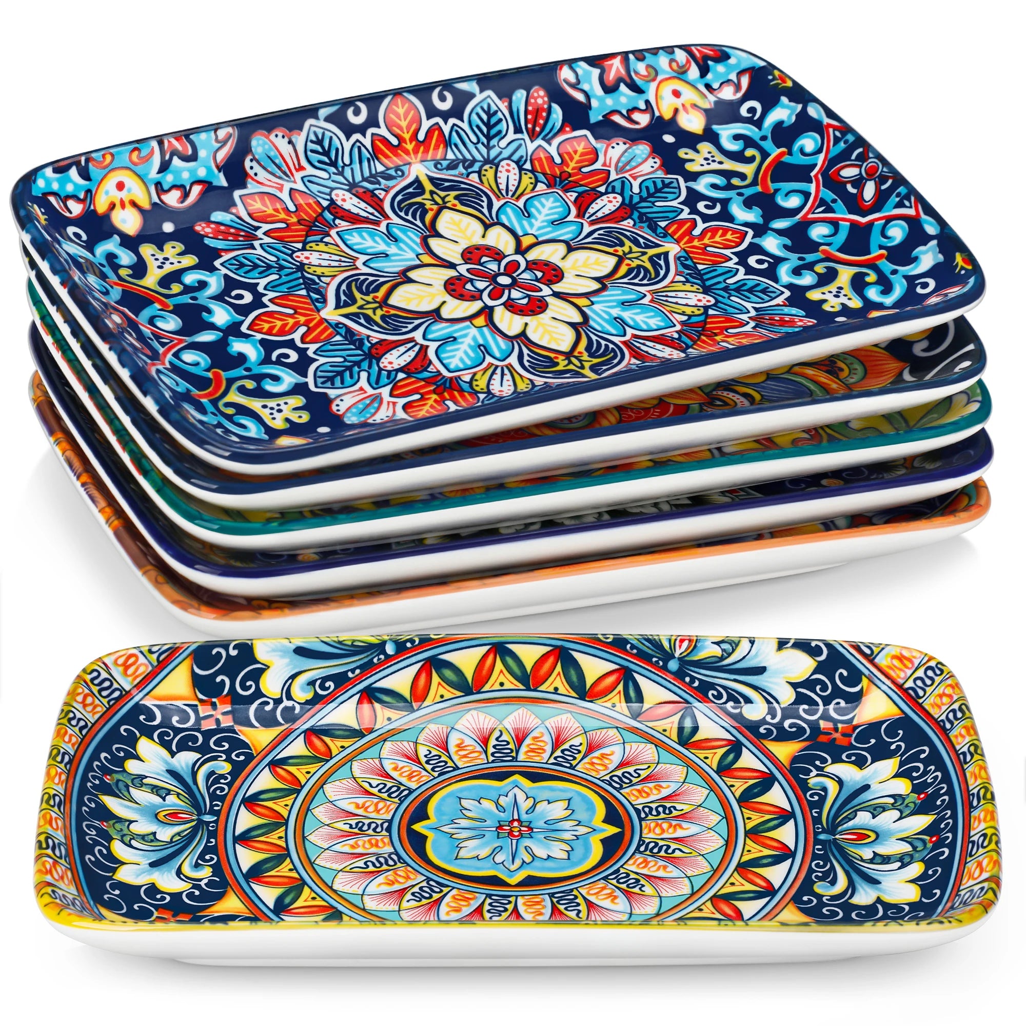 Vancasso Rechteckige Porzellan-Servierteller 6/12-teilig Böhmisch 8,5 Zoll Geschirrsets Europa CE-zertifiziert Premium Qualitaet Kostenloser Versand