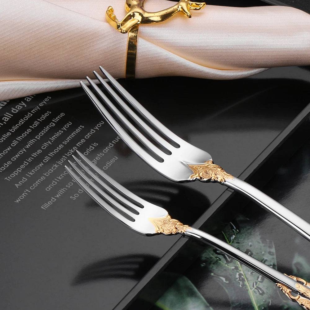 Premium Edelstahl Vintage Silberbesteck-Set Barock 18/10 Geschirrsets Europa CE-zertifiziert Premium Qualitaet Kostenloser Versand