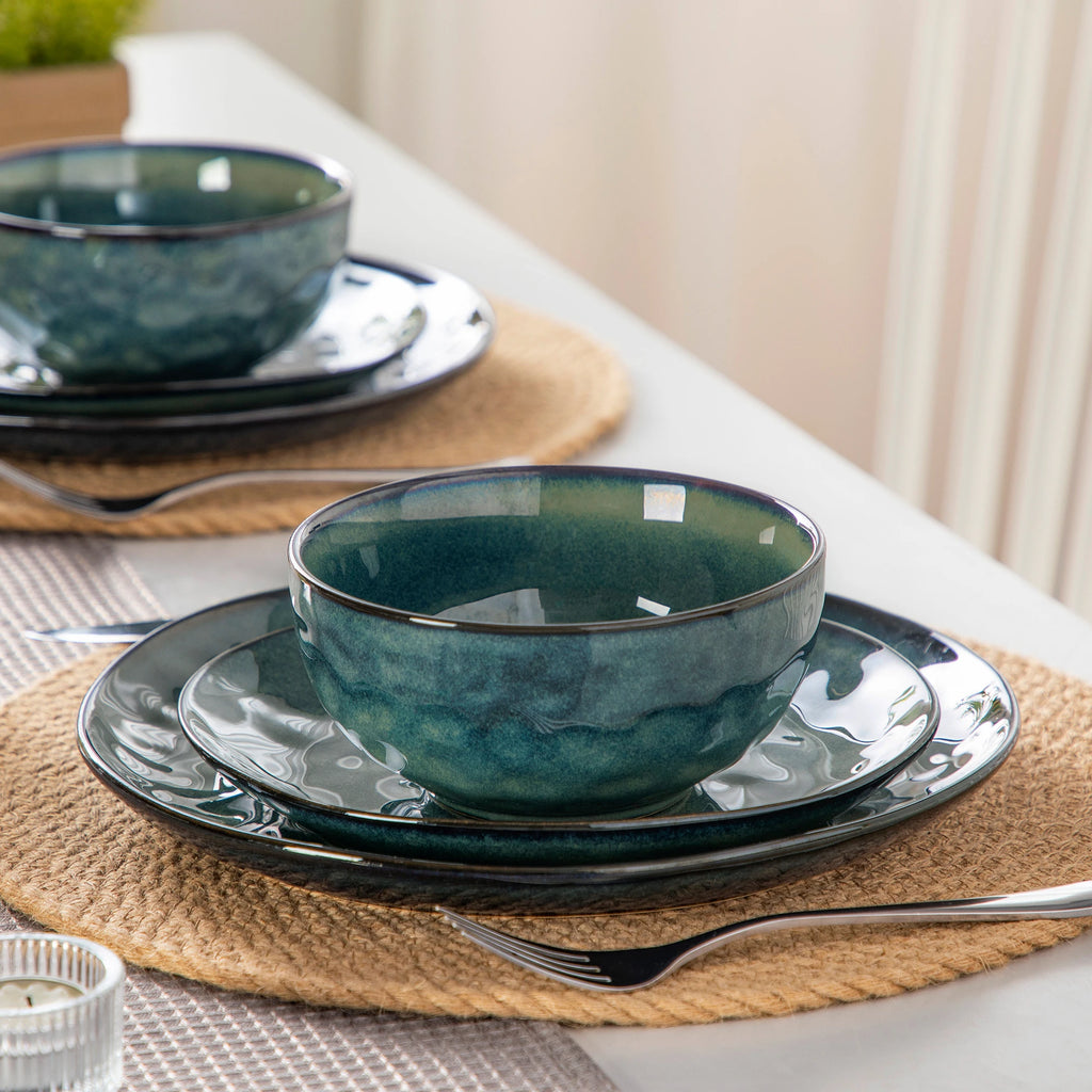 Vancasso Keramik-Teller-Set 12/24-teilig Gelbe Reaktivglasur – Vertikale Kante Geschirrsets Europa CE-zertifiziert Premium Qualitaet Kostenloser Versand